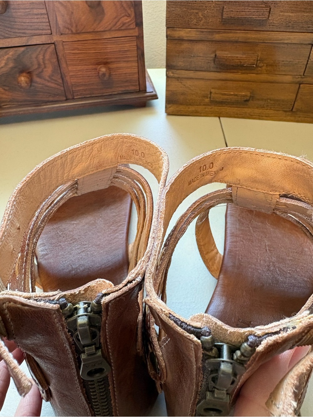 Bed|Stü Artemis strappy leather back-zip sandals NWT cognac size 10 - Picture 3 of 9